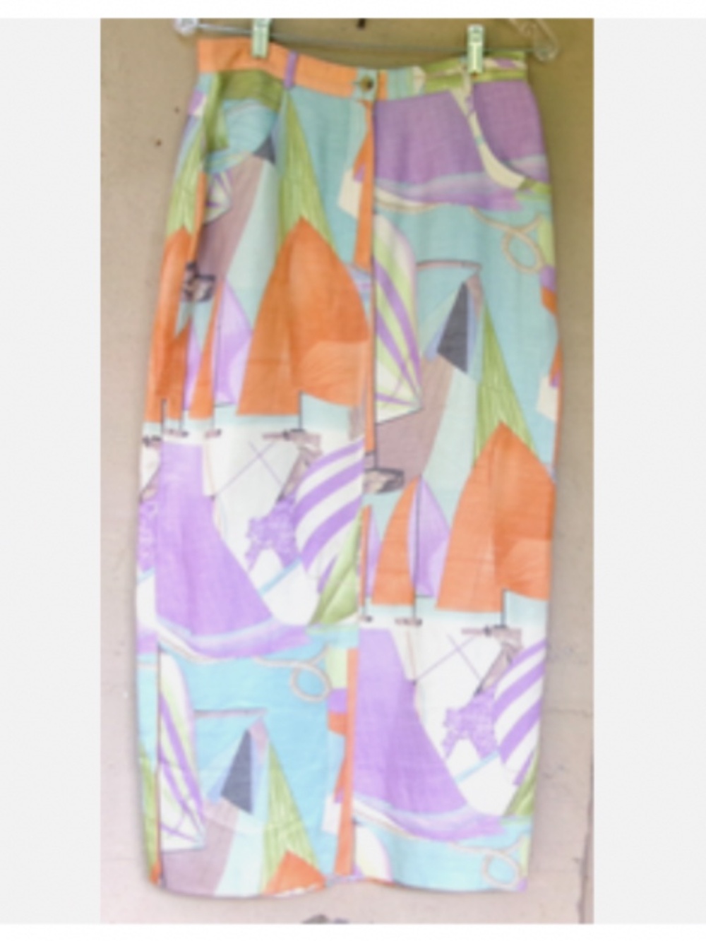 Doncaster Silk/Linen Lined Skirt Sailboat Print Pockets Size 8